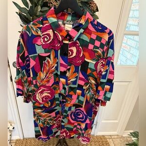 Vintage 80s 90s Caliche Colorful Large Floral Print Button Down Shirt SS 20W